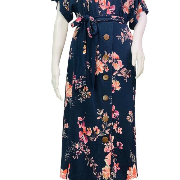 J.Jill Women’s Blue Floral Midi Dress Petite Small Dolman Sleeve Knit Stretch - Picture 5 of 12